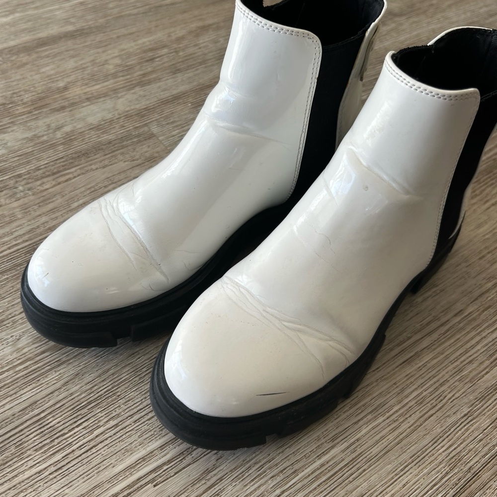 White Pleater Platform Ankle Boots 6.5